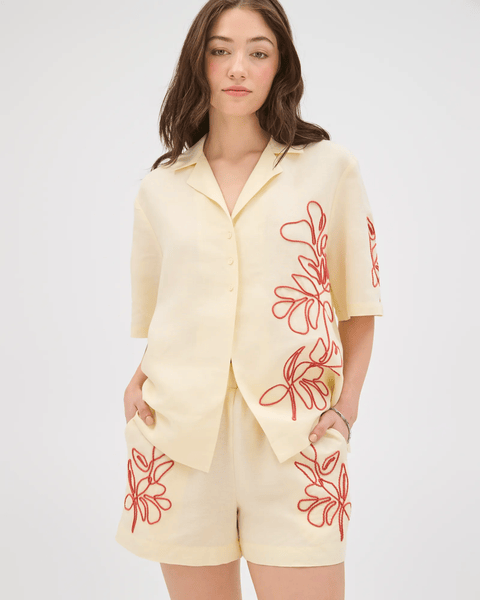 Lily Loves European Linen Blend Embellished Shorts - Whipped Butter ...