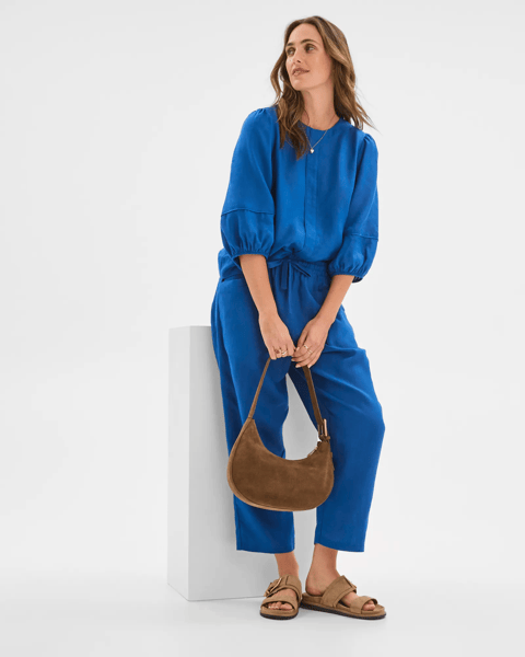 European Linen Tapered Pants - Deep Ocean | Target Australia