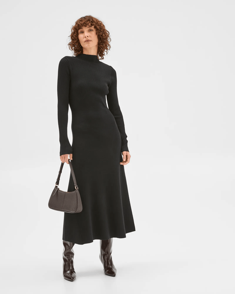 Preview Long Sleeve Rib Detail Knit Dress - Black | Target Australia