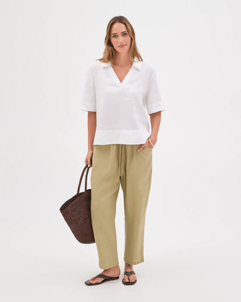 European Linen Short Sleeve A-Line Popover Shirt - White | Target Australia