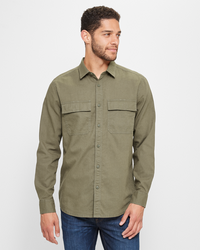 Linen Blend Long Sleeve Utility Shirt - Army Green | Target Australia