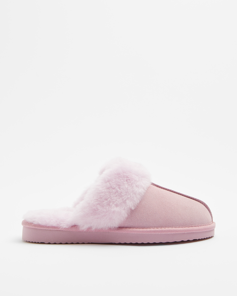 Womens Sheepskin and Leather Slipper Scuff - Pink | Target Australia