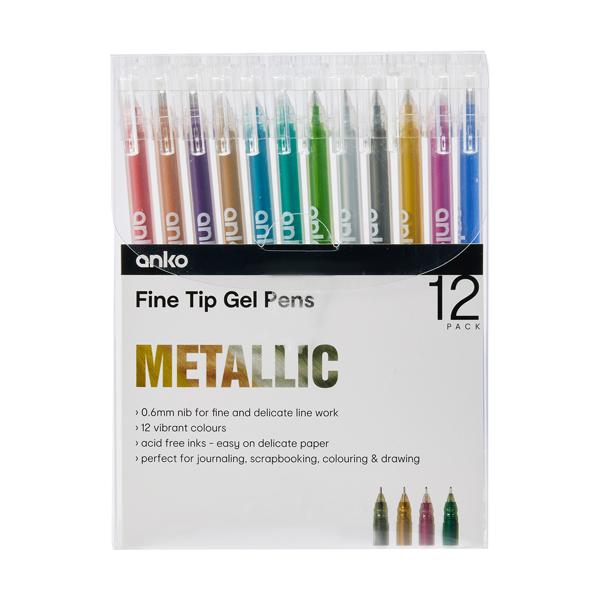 Fine Tip Metallic Gel Pens, 12 Pack Anko Target Australia