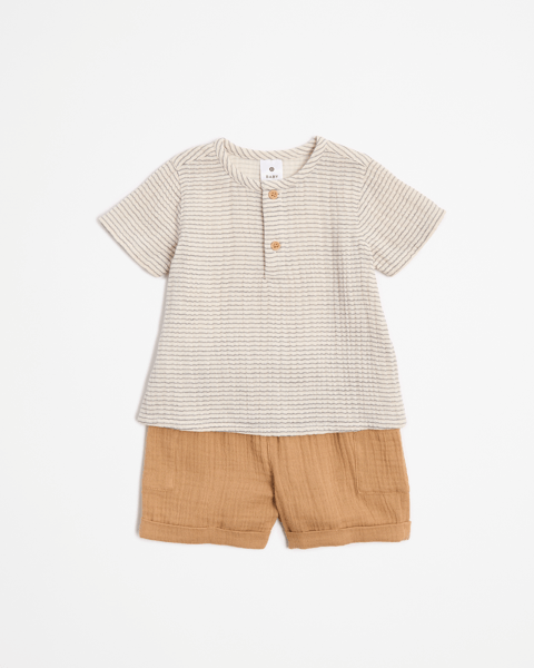 Safari Print Organic Muslin Henley Baby Jumpsuit main image 1