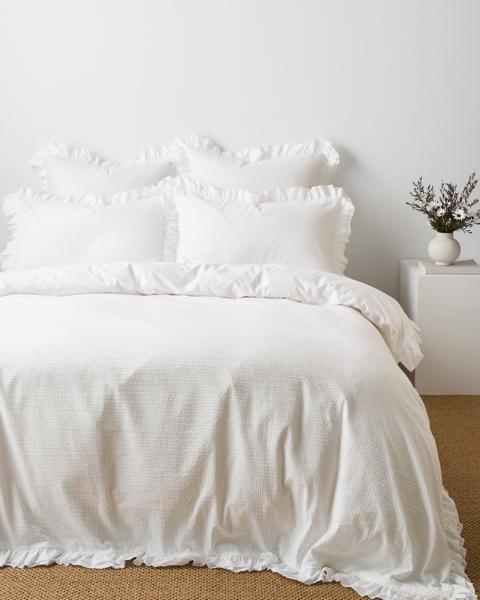 Australian Cotton Celine Jacquard Double Ruffle Quilt Cover Set - White
