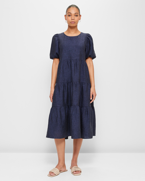 European Linen Tiered Midi Dress | Target Australia