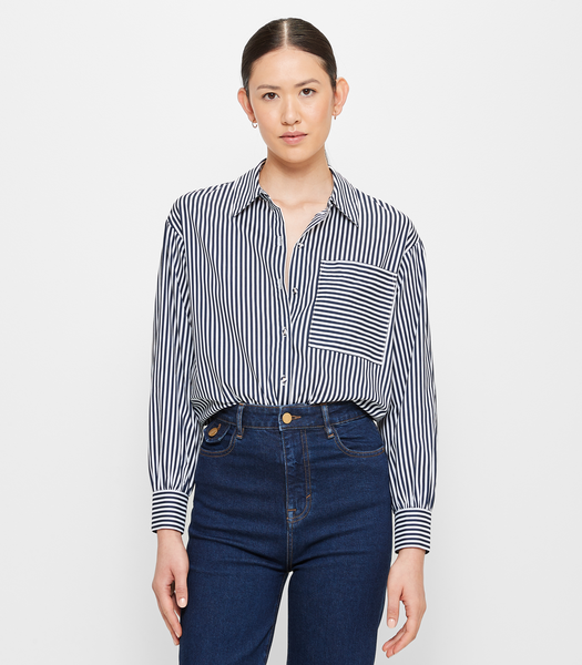Oversized Chest Pocket Shirt - Preview - Navy / White Stripe | Target ...