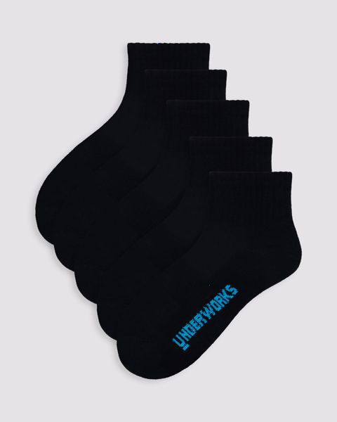 Kids Lightweight Sport Quarter Crew Sock 5 Pack - Underworks - Black ...