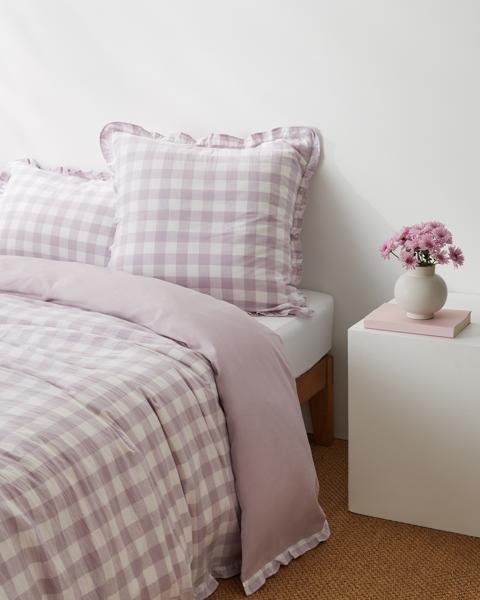 Lulu Gingham Linen/Cotton European Pillowcase Lilac Frill Target