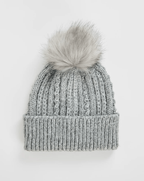 Chunky Cable Knit Pom Pom Beanie - Grey Marle | Target Australia