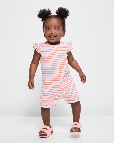 Baby Organic Cotton Waffle Romper - Pink Stripe | Target Australia