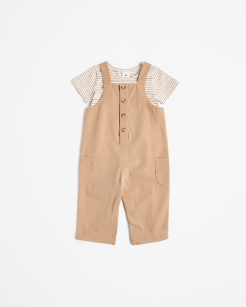 Mininio Baby Dungaree and T-Shirt Set in Beige main image 1