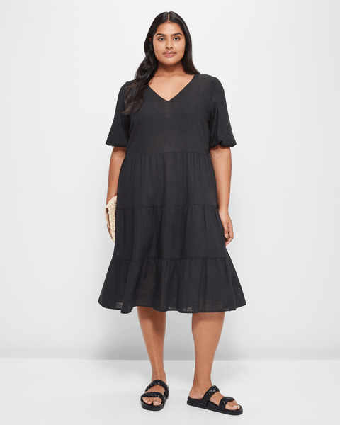 Plus Size Linen Blend Tiered Midi Dress Target Australia