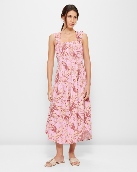 Linen Blend Ruffle Strap Midi Dress | Target Australia