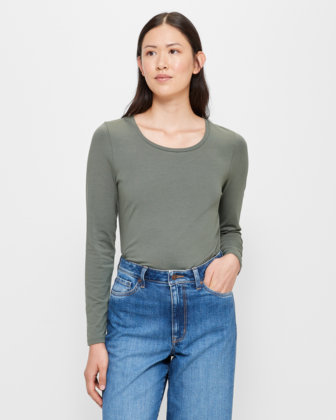 Australian Cotton Long Sleeve Crew T-Shirt - Khaki | Target Australia