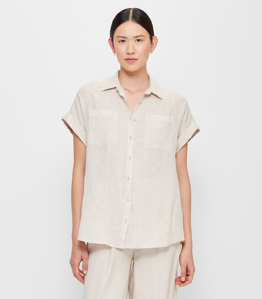 European Linen Blend Short Sleeve Cuffed Shirt - Preview | Target Australia