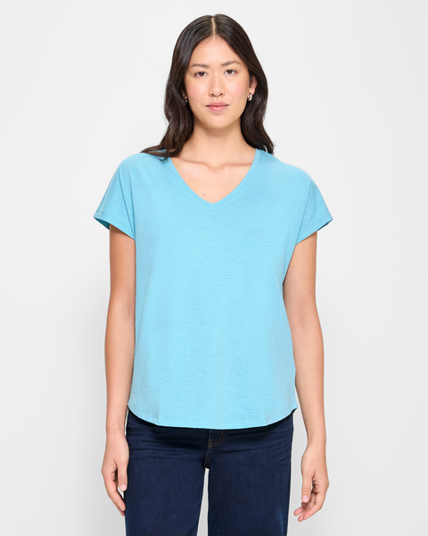 Australian Cotton V-Neck Slub T-Shirt - Bristol Blue | Target Australia