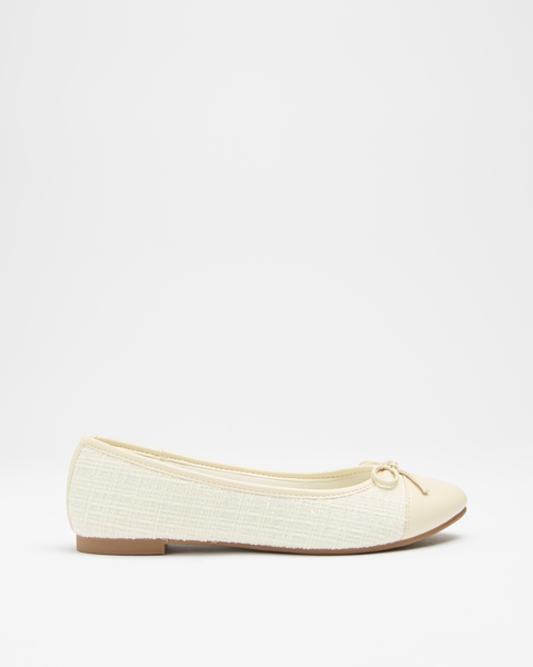 Womens Toe Cap Ballet Flat - Off White