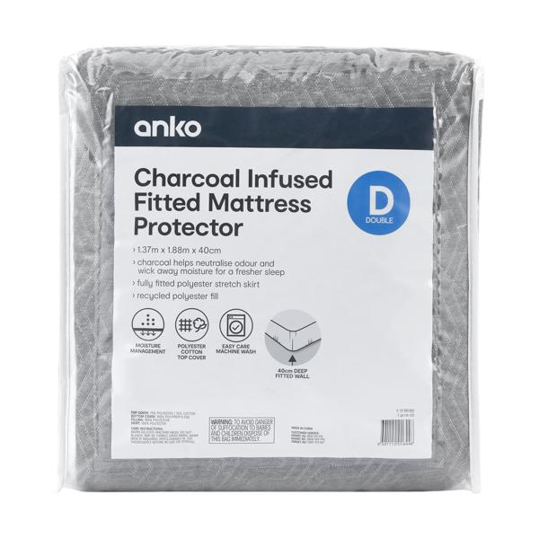 Charcoal Infused Fitted Mattress Protector, Double Bed Anko Target