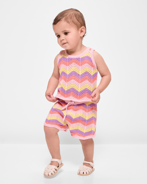 Babyhug Cotton Knit  Mid Thigh Shorts Travel Theme Print - Ligh Orange