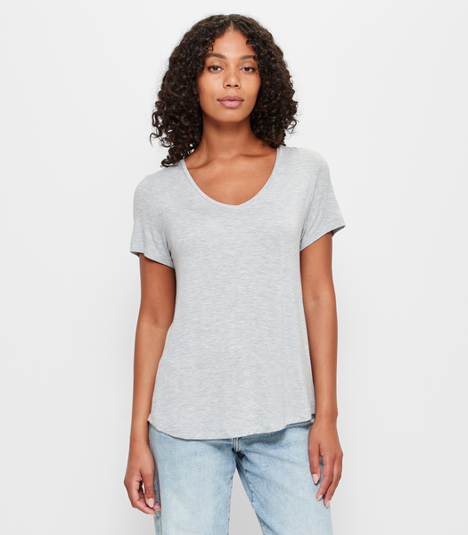Viscose/Elastane V-Neck T-Shirt - Grey Marle | Target Australia