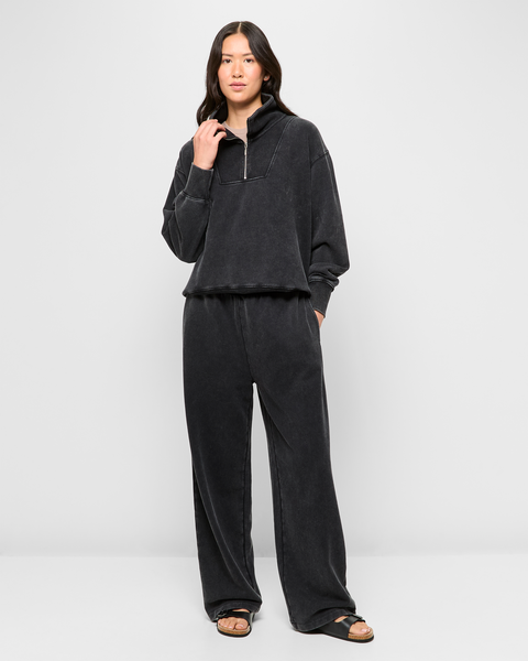 Australian Cotton Straight Leg Trackpants - Washed Black