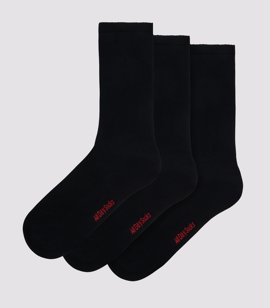 Underworks Mens 3 Pack All Day Plain Cushion Foot Crew Socks - Black ...
