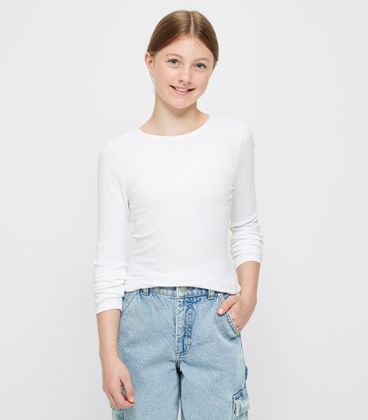 Australian Cotton Long Sleeve Rib Top - White | Target Australia