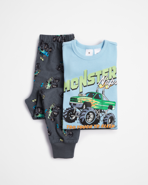 Print Cotton Rib Pyjama Set - Monster Trucks | Target Australia