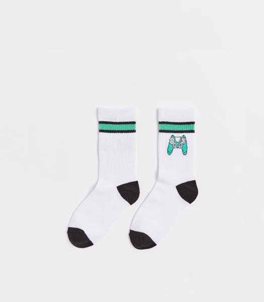 Novelty Kids Ribbed Crew Socks 1 Pack White Gamer Target Australia