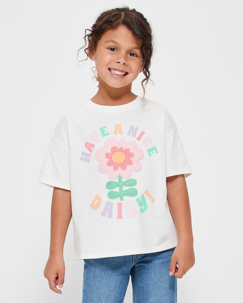 Oversized Crochet T-shirt - Cream Flower | Target Australia