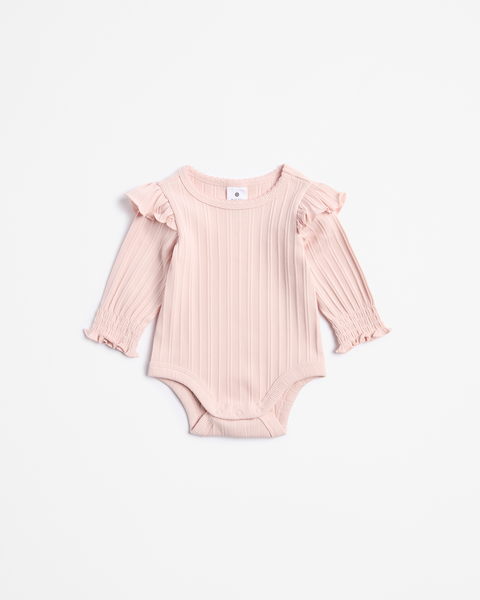 Baby Organic Cotton Rib Bodysuit with Frill - Lotus