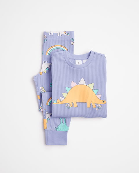DINOSAUR STAMP LONG SLEEVE PYJAMA SET -WHITE