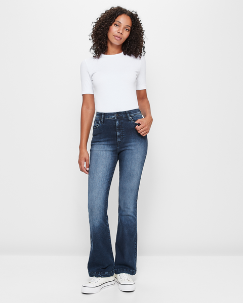 Super High Rise Full Length Flare Denim Jeans - Blue + Black | Target ...