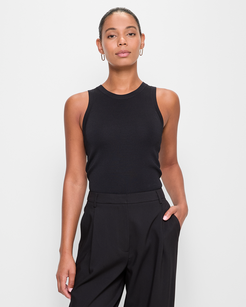Ultimate Sleeveless Rib Knit Tank Top - Preview - Black