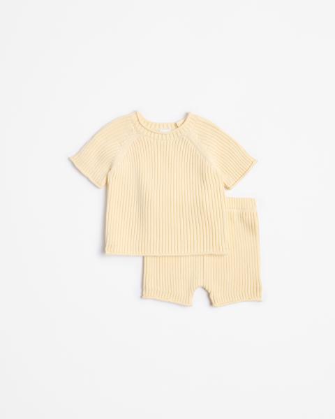 Baby Rib Knit Top Short Set - Yellow Alibaster