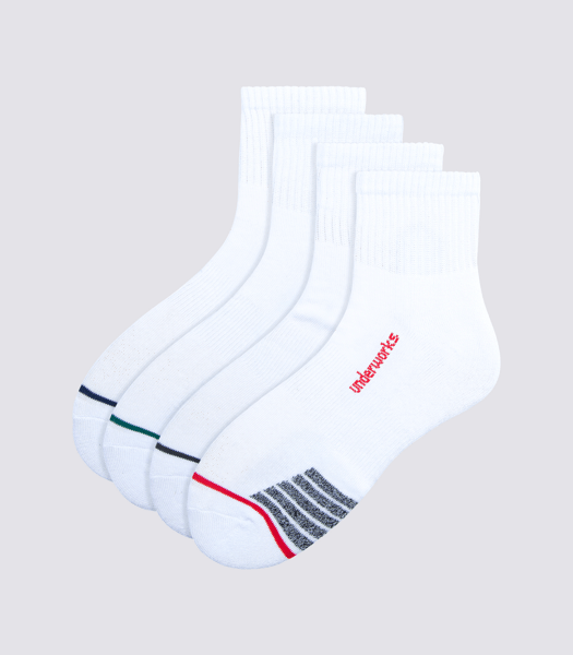 Underworks Mens 4 Pack Sport Quarter Crew Sock White Target Australia