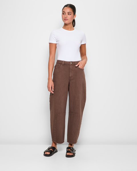 Barrel Leg Denim Jeans - Lily Loves - Brown Wash