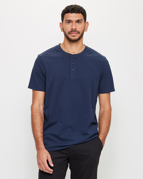 Australian Cotton Henley T-Shirt - Navy Blue | Target Australia