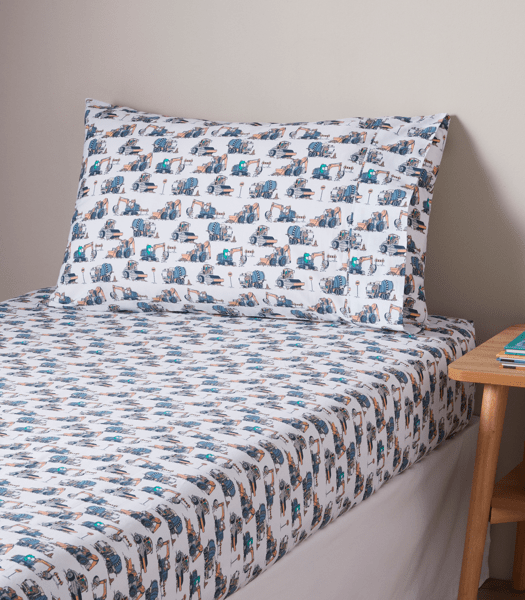 Kids Stonewash Printed Fitted Sheet With Pillowcase Max Trucks