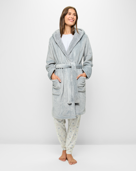 Sherpa Hooded Sleep Robe - Grey