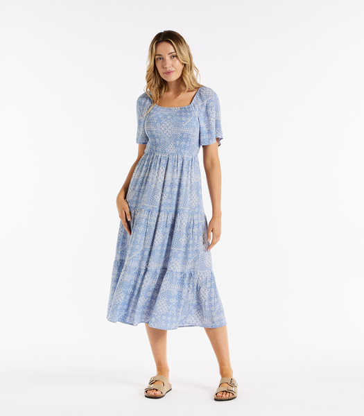 Piping Hot Shirred Tiered Midi Dress | Target Australia