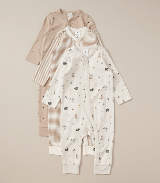 3 Pack Baby Organic Cotton Snap Coveralls Target Australia