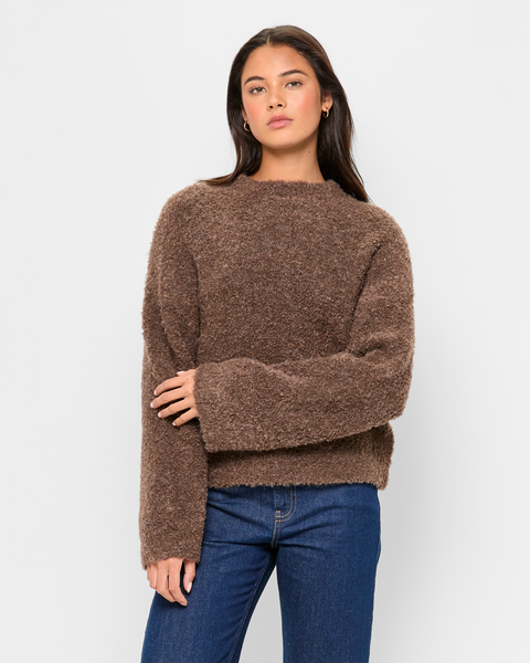 Boucle Slouchy Pullover Jumper - Lily Loves - Coffee