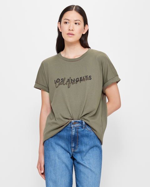 Oversized Boxy T-Shirt - Dusty Olive California | Target Australia