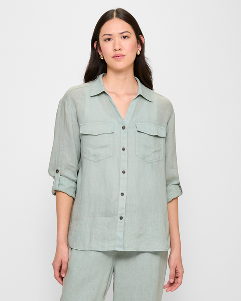 European Linen Roll Cuff Shirt - Jadiette | Target Australia