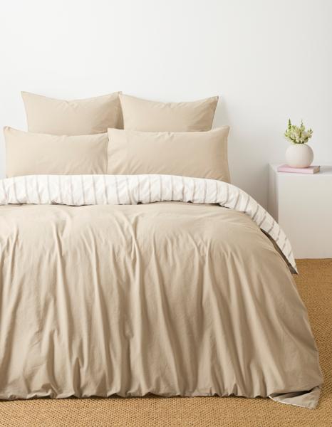 Arlo Stonewash Stripe Quilt Cover Set - Taupe