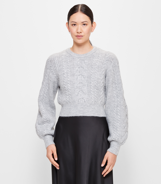 Balloon Sleeve Cable Knit Cropped Jumper - Preview - Grey Marle ...