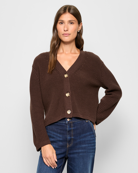 Australian Cotton Blend V-Neck Cardigan - Sweet Chocolate