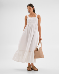 knee length dresses for ladies Ivory Cocktail Print Linen Blend Dress - Maxi Dresses